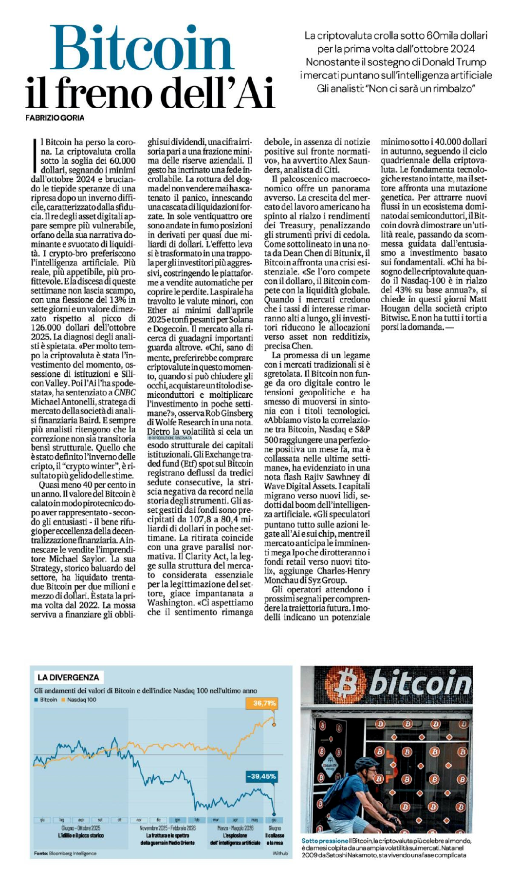 Bitcoin. Il freno dell’AI